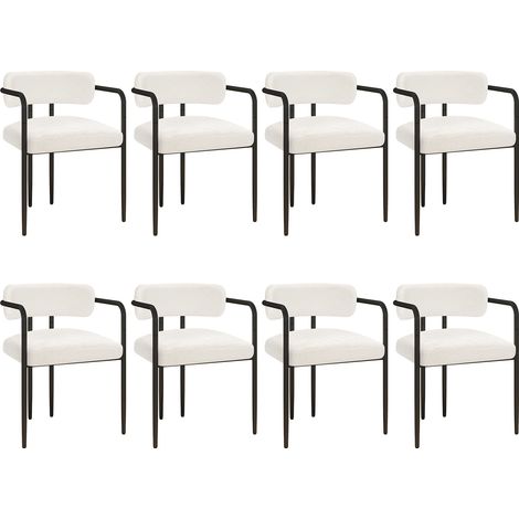 Puluomis – Chaise de salle à manger en velours – Lot de 8 chaises rembourrées – Pieds en métal noir – Confort optimal – Design moderne – Blanc (1/5)