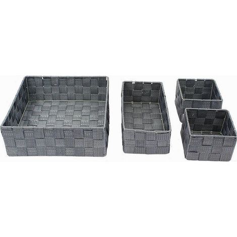 Cleafe - Set 4pz Contenitori Grigio Scuro Scatola In Tessuto Organizer Portaoggetti 79145 - (1/5)