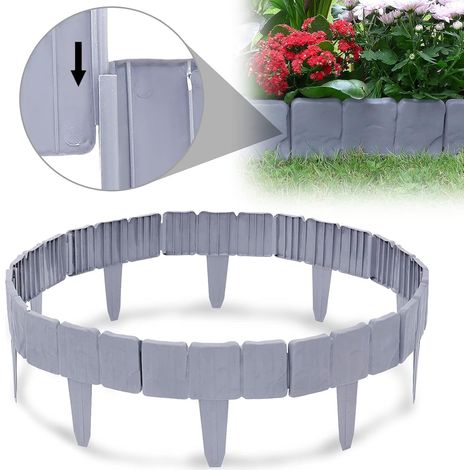 Bordures de Jardin 5 m, Bordure de pelouse en Plastique, Bordure de Gazon Clôture Effet, Aspect Pierre 25 cm x 23 cm - Gris (1/5)