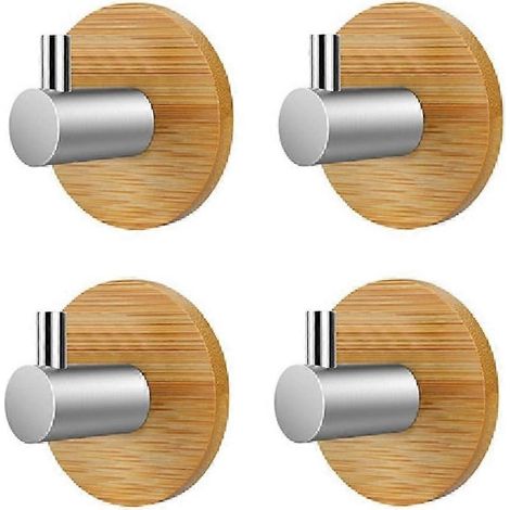 Filiyano-Lot de 4 crochets adhésifs en bois pour peignoir, serviette de bain, porte-clés, crochets muraux et de porte robustes. (1/5)
