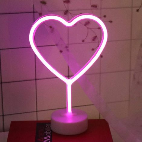 Lumière néon LED en forme de cœur avec socle pour amoureux, maman, Saint-Valentin, Noël, sans piles (rose) (1/4)