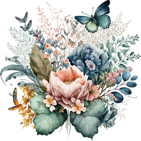 Papier peint panoramique - Fleurs Papillon - 130 cm x 90 cm (1/2)
