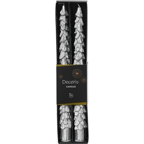 Set 2 candele a forma di pino argentato Ø2.2 × H25 cm