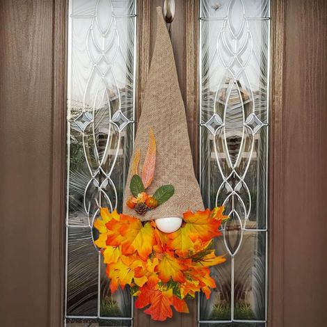 Couronne de Porte Nain d'automne - Couronne Rustique Thanksgiving Feuilles (1/4)