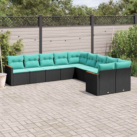 vidaXL Set Divani da Giardino 10 pz con Cuscini Nero in Polyrattan (1/5)