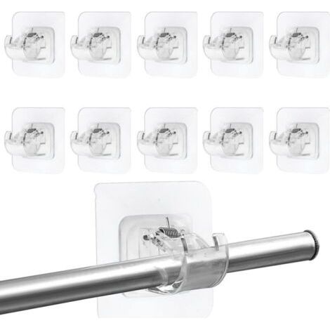 10 Pièces Support Tringle Rideaux sans Percage, Supports de Tringle Auto-Adhésifs Transparent, Crochets Autocollants pour Tringle à Rideaux pour Cuisine Salle de Bain (1/4)