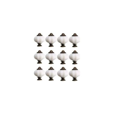 Set di 12 pomelli vintage in ceramica bianca da 30 mm per ante di mobili e cassetti, con 12 viti incluse.