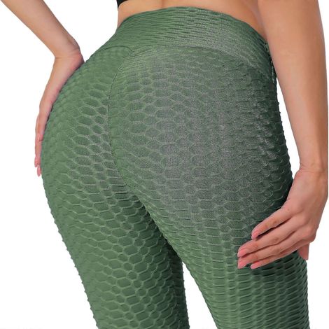 Leggings mit Po-Lifting-Effekt und Anti-Cellulite für Damen, hochtaillierte Yogahosen (Armeegrün, Größe L) (1/4)