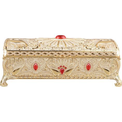 Boîte à bijoux vintage élégante, gravée dorée à revêtement velours pour rangement sur table de maquillage ou étagère (1/5)