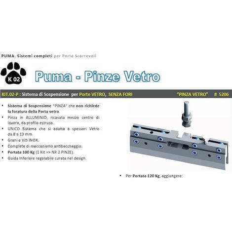 KIT SLIDING 2 PINZE per VETRO PUMA con GUIDA INFERIORE (1/4)