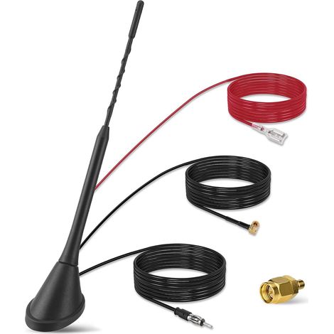Antenne Voiture Dab/Dab+ – Radio Numérique FM/AM Combinée – Antenne de Toit avec Amplificateur – Connecteur SMB/SMA + Adaptateur DIN – Séparateur de Signal avec Câble de 5 m (1/5)