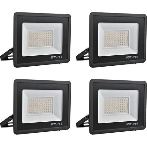 Projecteur LED Exterieur,50W 5000LM Spot LED Extérieur,6000K Lumière Extérieure,IP66 Etanche Eclairage de Sécurité,pour Jardins,Garages,Cours,Parkings,Chantiers,etc(Blanc froid-4pcs,50W)
