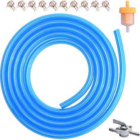 Tuyau d'essence en polyuréthane (PU), 3 mètres, pour tondeuse à gazon, quad, karting, moto tout-terrain, petit moteur, avec 20 colliers de serrage (bleu, Kit de 2 mètres) (1/5)