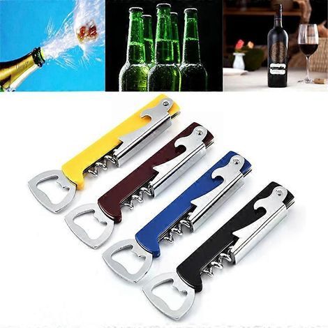 Ouvre-bouteille portable facile à utiliser, mini tire-bouchon en acier inoxydable, tire-bouchon à double charnière pour l'extérieur, ouvre-bouteille à bière (1/4)