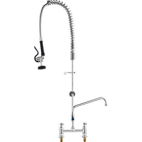 Robinet de Cuisine Commercial avec Pulvérisateur de Pré-rinçage, Mitigeur avec Douchette Extractible, 1120 mm de Haut, Entraxe 203 mm, Bec Pivotant 305 mm, Montage sur Pont, pour Évier Rstaurant (1/5)