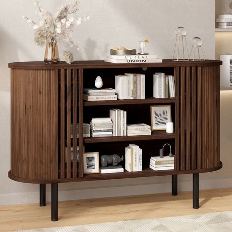 MODFU – Credenza 120x40x80 cm in MDF con 3 nicchie aperte e piedini in metallo regolabili, carico 45 kg – Noce (1/5)