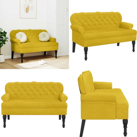 vidaXL Banc avec dossier jaune 119,5x64,5x75 cm velours
