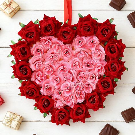 Guirlande Cœur - 30 cm - Décoration Artificielle pour Porte Mur Cheminée - Idéal Jour des Amoureux Mariage Anniversaire - Rouge Rose (1/5)