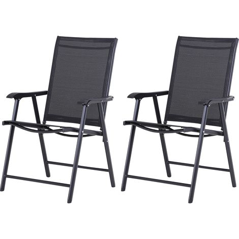 Sillas de camping plegables con reposabrazos, juego de 2, metal negro 58 x 64 x 94 cm (1/5)