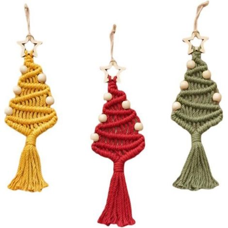 Sapin De Noël Tricoté - Décoration En Macramé En Coton - Pour Intérieur Balcon Salon Chambre D Enfant - 3 Pièces (1/5)