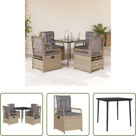 Gartenstuhl - 5-tlg. Garten-Essgruppe mit Kissen Beige Poly Rattan (1/5)