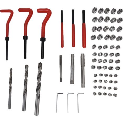 Kit de réparation de filetage de 75 pièces, comprenant des outils de réparation, des clés, des forets hélicoïdaux, M6x1.0, M8x1.25 et M10x1.5. (1/5)