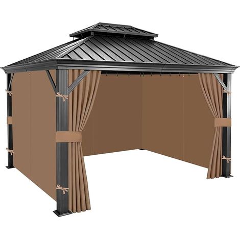Waterproof Replacement Outdoor Curtains for Gazebo 3x3m, Panels Interior Exterior 300D Oxford with Zipper, Hooks for Gazebo, Pergola, Khaki (1/5)