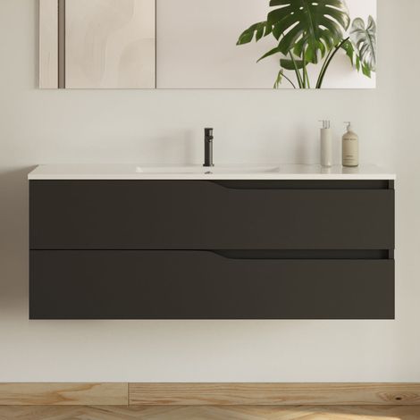 Meuble sous vasque seul, 2 tiroirs, 120cm, pour simple vasque - noir - LUNA