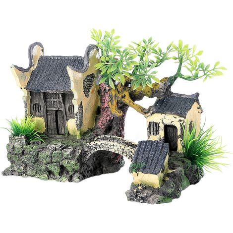 1 château décoratif pour aquarium, en résine non toxique, double face, dimensions variées, adapté eau douce et eau de mer (1/5)