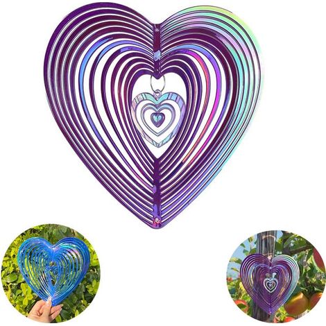 Campana de viento reflectante, repelente de pájaros en forma de corazón, decoración colgante para exteriores, seguridad (morado) (1/5)