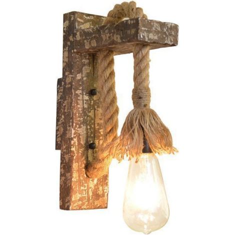 Applique Murale - Lampe En Bois Et Corde De Chanvre - Style Rétro Pour Restaurant Ou Salle À Manger - Sans Ampoule - Unité (1/4)