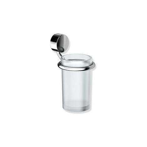Becher, Glas mit Halter Sys 815 Edelstahl verchromt, Glas satiniert