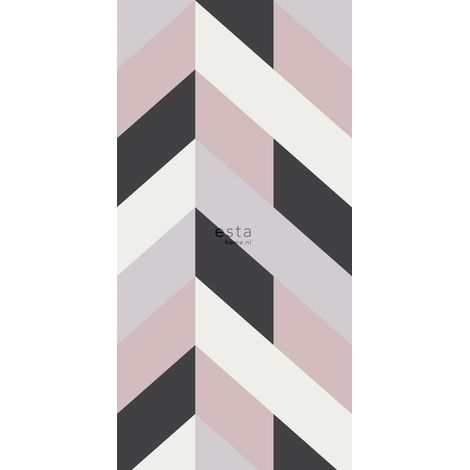 papier peint panoramique chevron noir, blanc et vieux rose - ESTAhome (1/5)