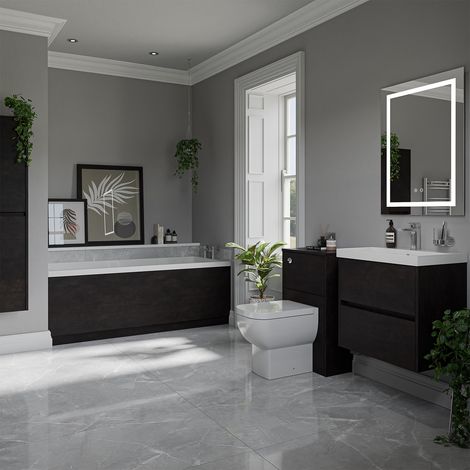 Wholesale Domestic Barton 1700mm x 700mm Slim Edge Straight Single Ended Bathroom Suite including Metallic Slate Furniture Set with Slim Edge Basin (1/5)