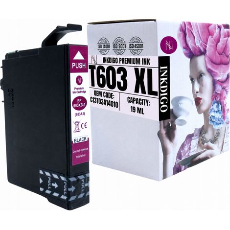 Tinta Inkdigo 603XL BK compatible con Epson WorkForce WF-2870DWF 2810DWF. Certificación TÜV. (1/5)