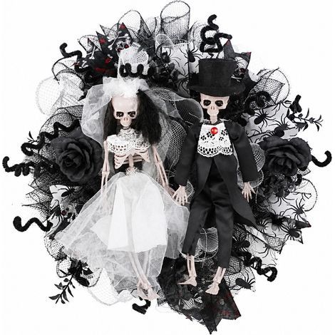 Couronne de squelettes d'Halloween pour les mariés, guirlande gothique pour porte d'entrée, décoration effrayante (1/5)