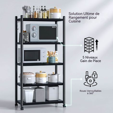 Étagère de cuisine 4 niveaux amovible épaisse pour micro-ondes et four à poser, sur roulettes - Rangement pour casseroles (1/5)