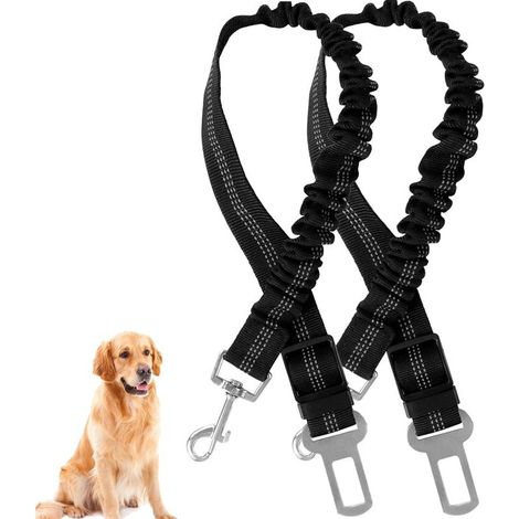 Dog Car Seat Belt, 2-Piece Harness, Safety Belt with Shock Absorption and Carabiner for All Types of Cars, for All Dogs and Cats (1/5)