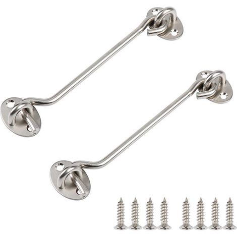 Serrure à crochet et œillet de confidentialité, serrure simple, convient pour porte de grange, argent, 2 pièces (6 pouces) (1/4)