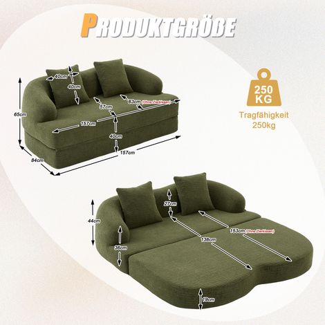 Canapé 2-en-1 convertible pour 2 personnes, avec 2 coussins, banquette-lit double escamotable, meuble polyvalent pour chambre d'amis et salon (côtelé vert) (1/5)
