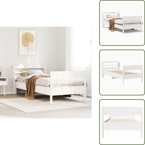 Letto con ripiani - vidaXL Letto senza Materasso Bianco 90x190 cm in Legno Massello Pino - Letto in pino