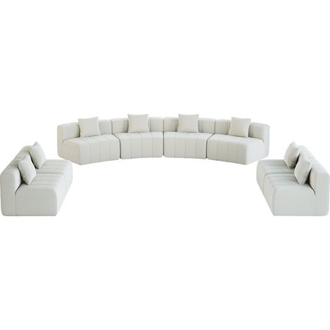 Modulares gebogenes Sofa-Modul aus beige Chenille mit 2 Kissen (1/5)