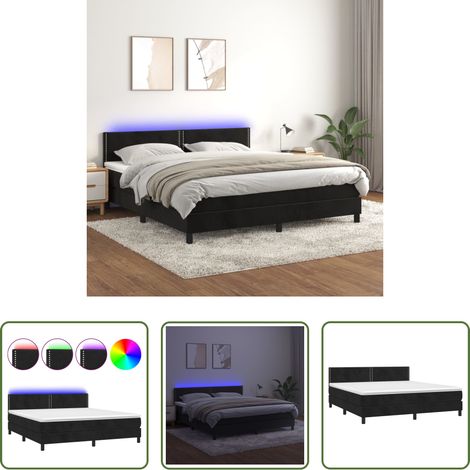 vidaXL LED - Boxspringbett mit Matratze & LED Schwarz 180x200 cm Samt (1/5)
