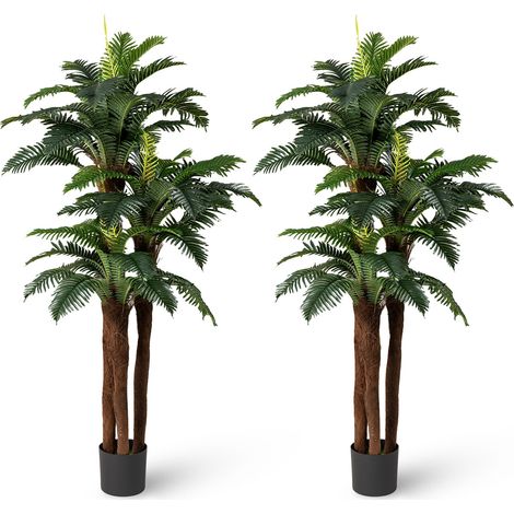 COSTWAY Set di 2 Palme Artificiali, Pianta Tropicale Finta 191 cm con 45 + 3 Foglie Regolabili, 3 Tronchi Realistici e Muschio, Pianta da Interno in Vaso per Decorazione di Casa e Ufficio