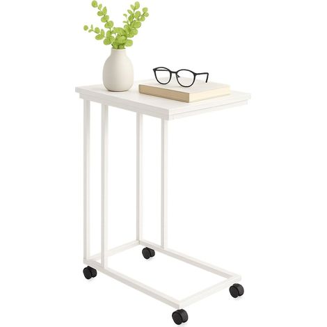 Mesa auxiliar en forma de c con ruedas - superficie con efecto madera (1/5)