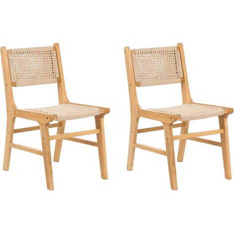 Set di 2 sedie da pranzo Struttura in legno di gomma Seduta e schienale in corda di carta Sala da pranzo Boho Marrone e Beige Ozella