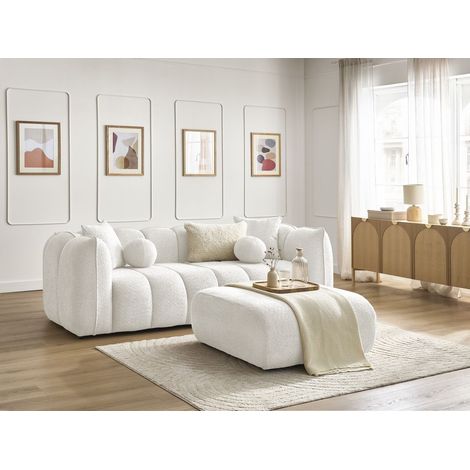 BOBOCHIC - Canapé droit fixe 3 places DENVER avec pouf Blanc (1/5)