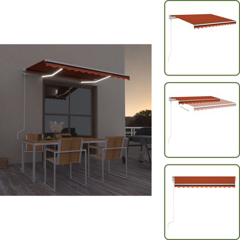 Automatische Markise mit LED Windsensor 350x250 cm Orange/Braun - Außenmarkise - Gartensonnenschirm - Terrassenüberdachung - Windsensor - LED Beleuchtung (1/5)