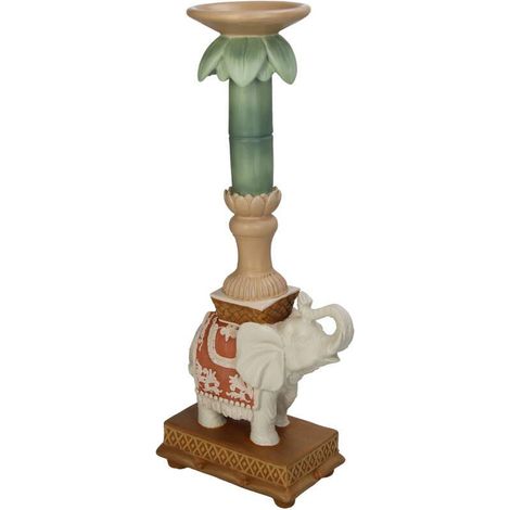 Bougeoir Éléphant Décoratif Chandelier en Polyrésine Rose et Vert - Hauteur 34,6 cm - PANGIVO (1/5)