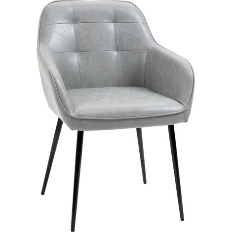 Sedia da Pranzo in Stile Industriale con Schienale, Sedia da Soggiorno Moderna in  Finta Pelle e Metallo Nero, 61x58x84 cm, Grigia